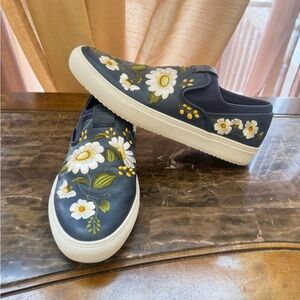 Mark Nason Womens Sz9 Razor Cup Blue Leather Flora Daisy Embroidered Sneakers